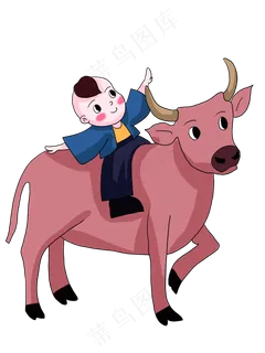 清明节中国风水彩牧童和水牛