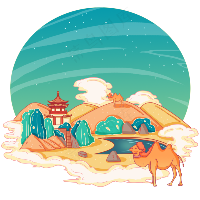 沙漠古塔月牙湖内蒙古,免抠元素