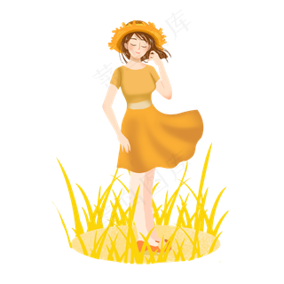 芒种麦田草帽女孩png素材
