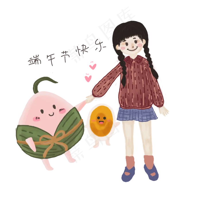 节日端午手绘卡通粽子女孩(2000X2000(DPI:300))psd模版下载