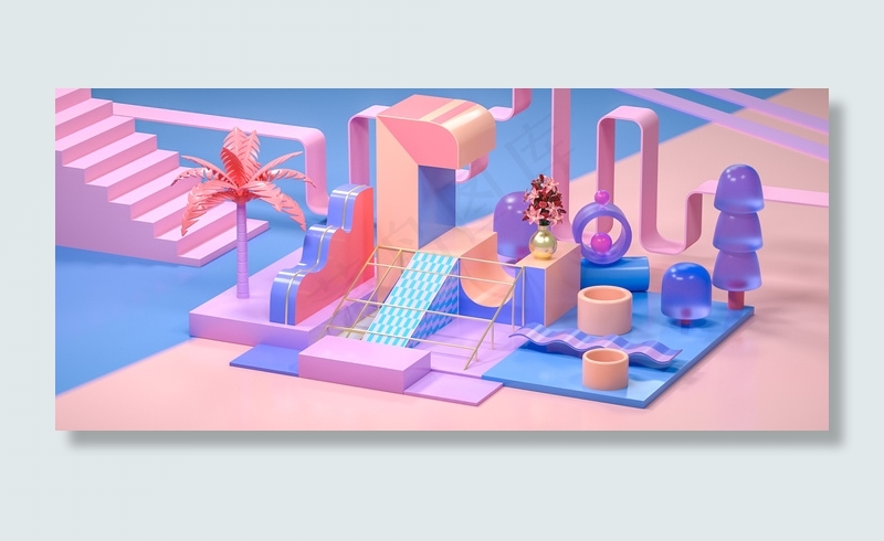 C4D立体妇女节开学季等清新简易电商海报背景图片素材