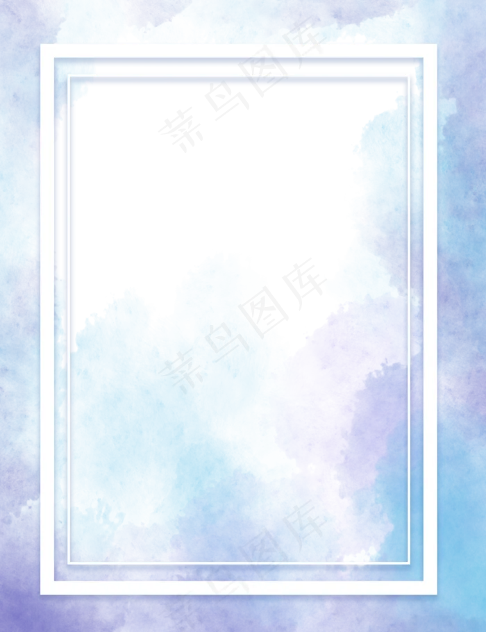 蓝紫色水彩水墨效果边框免抠图(2000X2600(DPI:300))psd模版下载