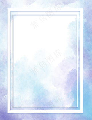 蓝紫色水彩水墨效果边框免抠图