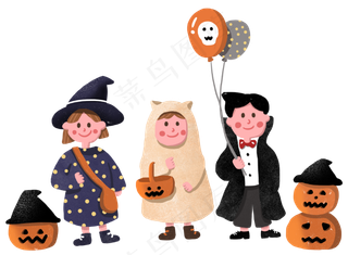 万圣节南瓜节小孩子扮鬼捣蛋,免抠元素