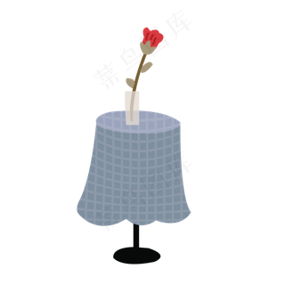 格子桌布圆形桌子玫瑰花