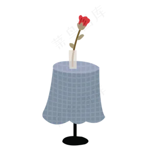 格子桌布圆形桌子玫瑰花