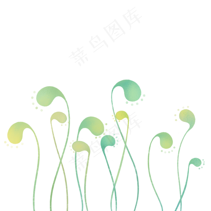 绿色叶子手绘卡通植物花草,免抠元素(2480X2480(DPI:300))psd模版下载