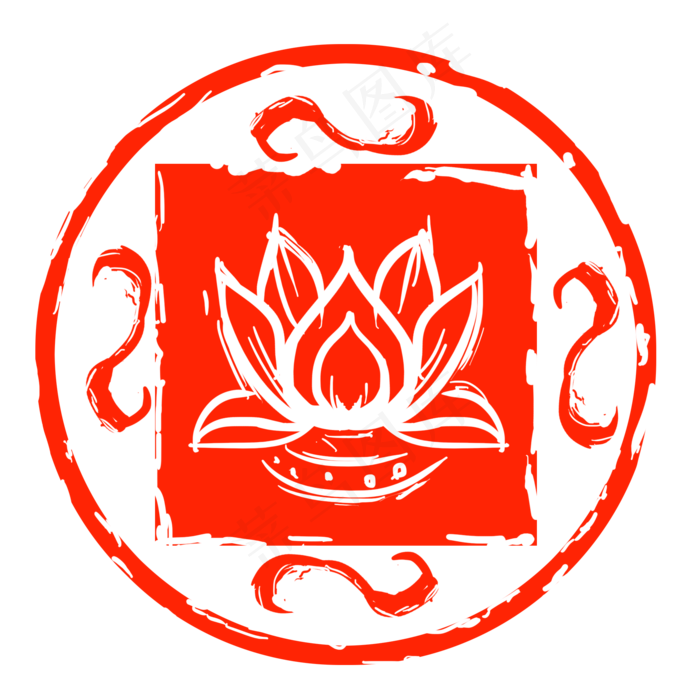 红色莲花印章(2000X2000(DPI:300))psd模版下载