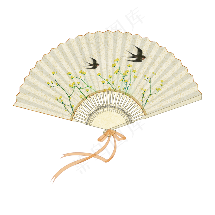 中式风格花鸟折扇夏季纳凉用品PNG,免抠元素