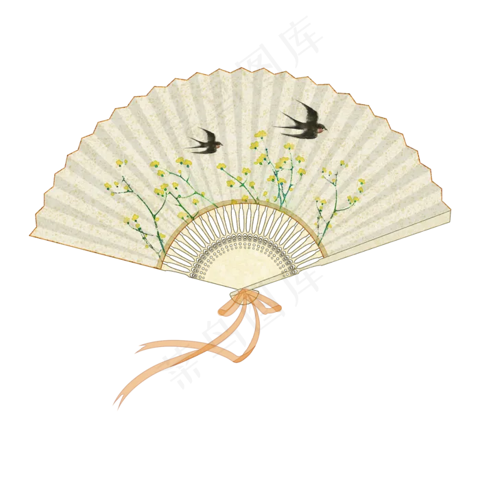中式风格花鸟折扇夏季纳凉用品PNG,免抠元素(2000*2000px 300 dpi )psd模版下载