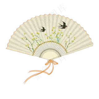 中式风格花鸟折扇夏季纳凉用品PNG,免抠元素 中式风格花鸟折扇夏季纳凉用品PNG,免抠元素