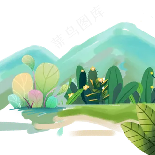 彩色创意水墨远山元素