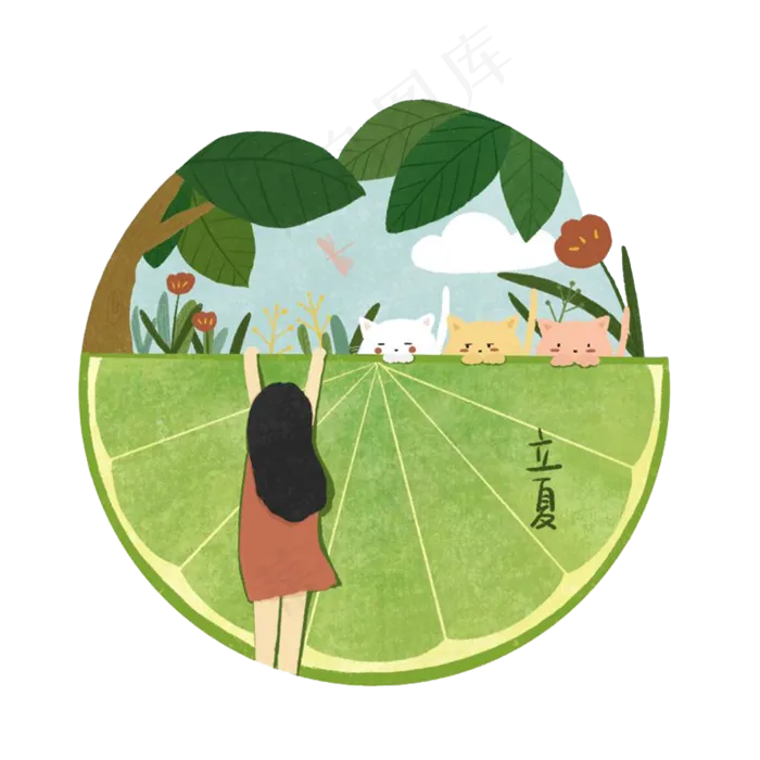 二十四节气立夏猫咪少女PNG农历夏,免抠元素(2000X2000(DPI:200))psd模版下载