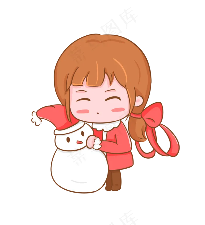 圣诞节平安夜可爱手绘女孩抱雪人,免抠元素