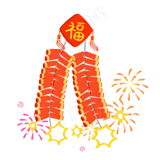 手绘喜庆新年春节鞭炮系列精品元,免抠元素
