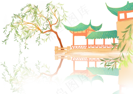 春天古装女子河边