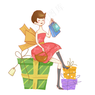 双十一狂欢购物节卡通女孩PNG
