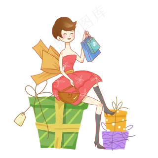 双十一狂欢购物节卡通女孩PNG