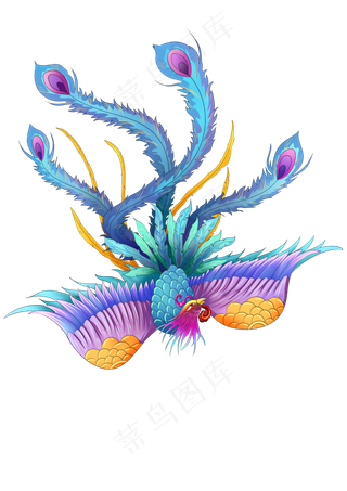 蓝色动物凤凰,免抠元素