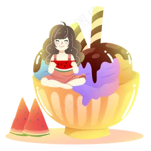 大暑冰激凌女孩西瓜素材