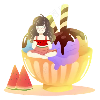 大暑冰激凌女孩西瓜素材