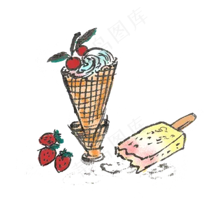 夏天水墨草莓手绘装饰