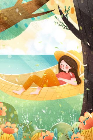 小清新春天春日郊外吊床女孩春困