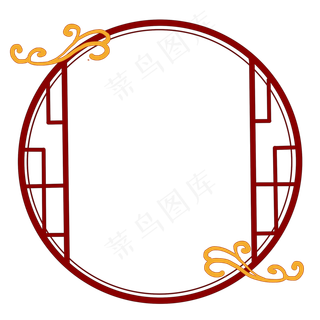 古典中国风祥云圆形窗户边框分层