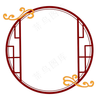 古典中国风祥云圆形窗户边框分层