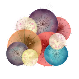 雨伞油纸伞彩色油纸伞手绘装饰图,免抠元素