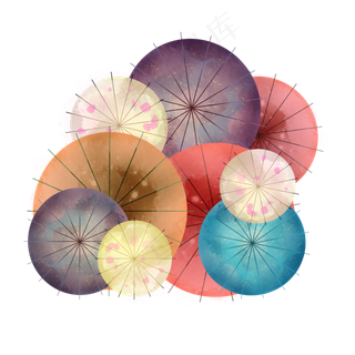 雨伞油纸伞彩色油纸伞手绘装饰图,免抠元素