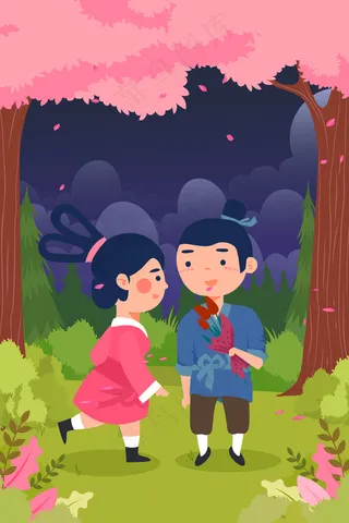 七夕情人节情侣牛郎织女中国风手机页面配图