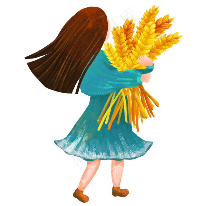 芒种收麦子的女孩儿