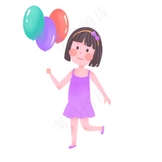 六一儿童节可爱卡通女孩拿着气球
