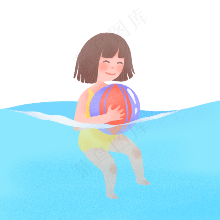 六一儿童节可爱女孩水中玩球(2000X2000(DPI:300))psd模版下载