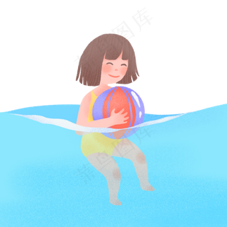 六一儿童节可爱女孩水中玩球