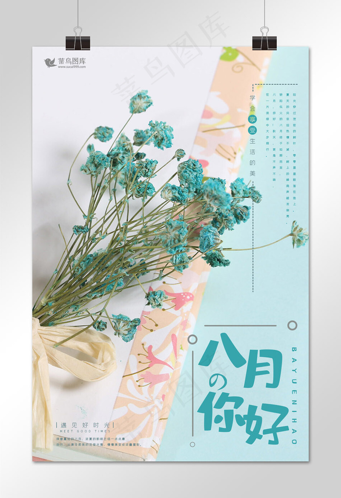 八月你好小清新海报