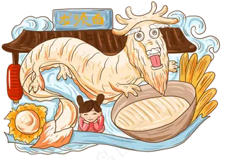 卡通龙须面龙抬头龙小女孩,免抠元素