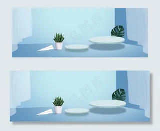 蓝色室内立体装饰banner