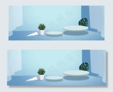 蓝色室内立体装饰banner 蓝色室内立体装饰banner