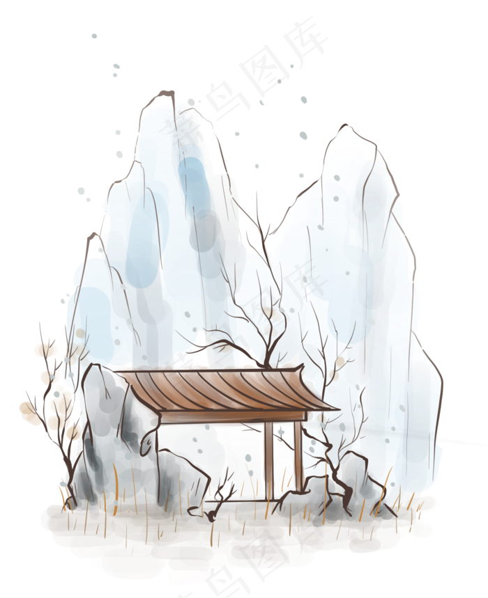 冬季古风雪天风景(2000X2454(DPI:300))psd模版下载