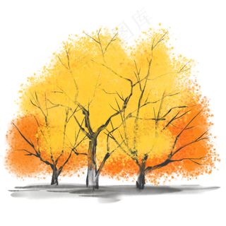 中国风水墨秋季树木,免抠元素