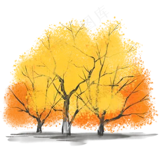 中国风水墨秋季树木,免抠元素