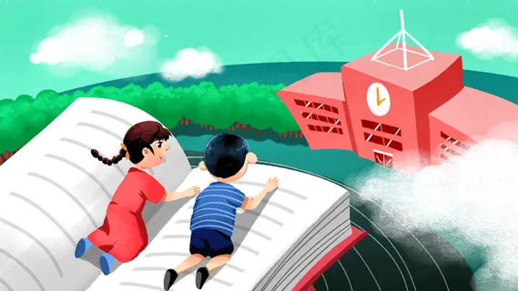 绿色系卡通手绘风开学季配图 绿色系卡通手绘风开学季配图