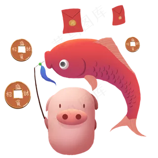 猪年锦鲤手绘免抠元素