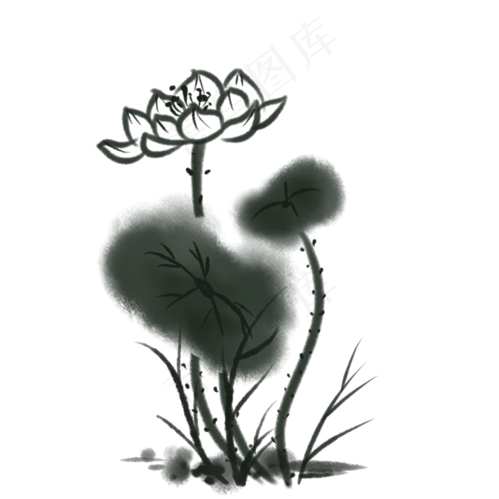 荷花水墨画(3000*3000px 72 dpi )