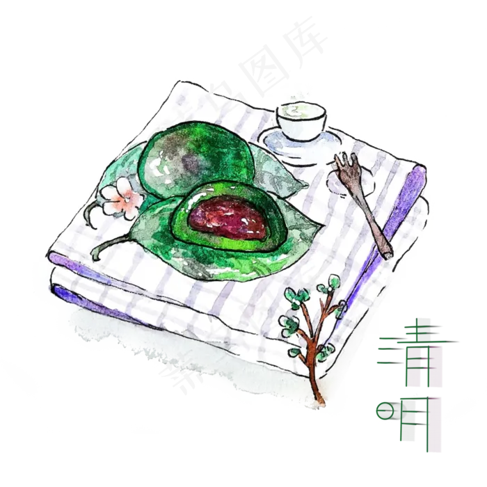 青团果子清明节气食物PNG农历(3000X3000(DPI:300))psd模版下载