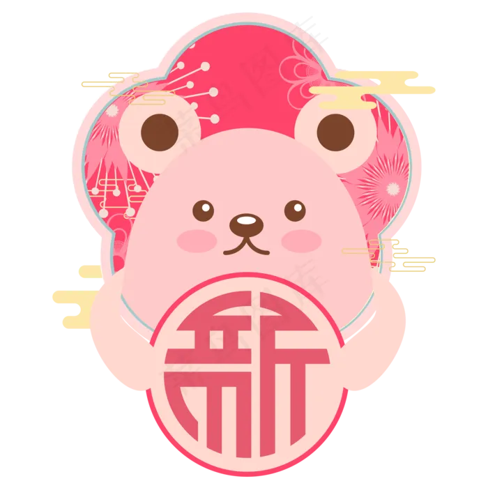 小清新鼠年剪纸装饰,免抠元素(2000*2000px 300 dpi )ai矢量模版下载