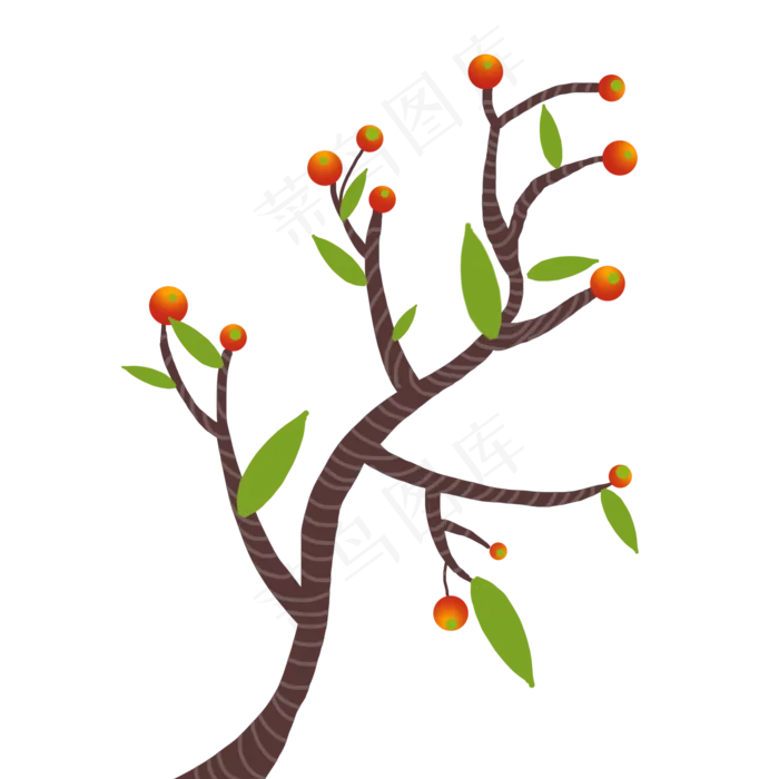 绿色植物红果PNG树(2000X2000(DPI:300))psd模版下载