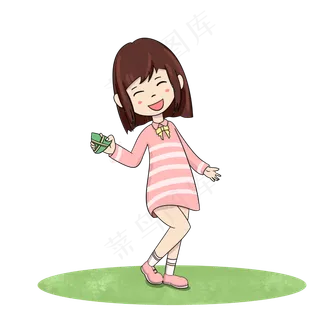 端午节拿着粽子的女孩手绘